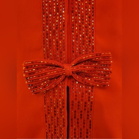 Albert Nipon Red Blazer with High Collar and Embellishments - Picture 5 of 11